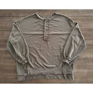 Oversized Relaxed Fit Henley Pullover Sweatshirt Olive Green Women’s Size Large